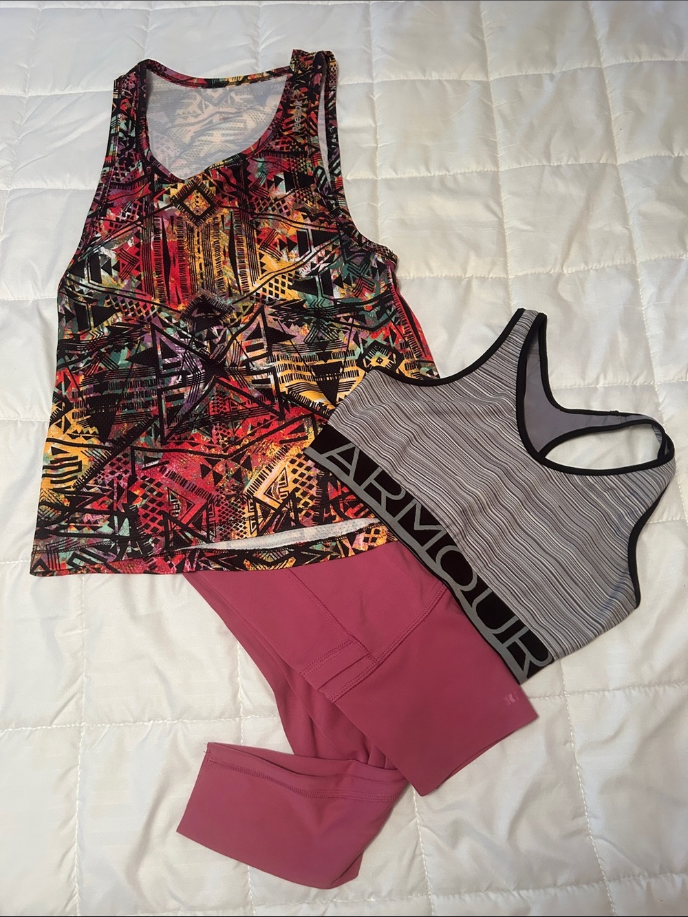 Athletic Striped Sports Bra, Multicolor Tank and Workout Pants